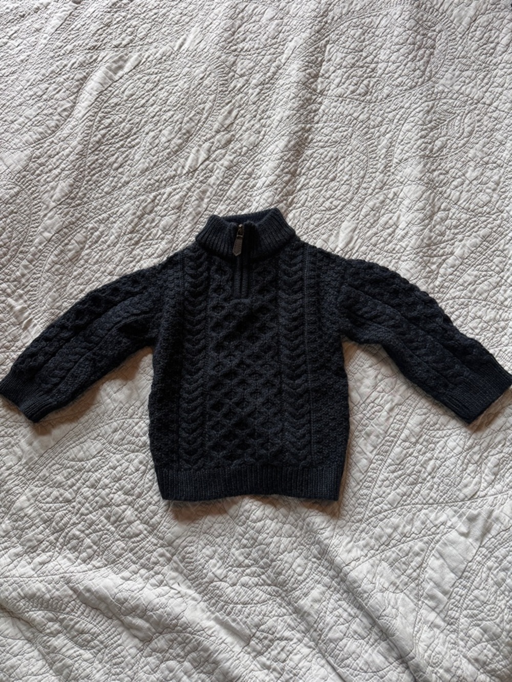 The Original Aran Company Kids Cable Knit 1/4 Zip Sweater Charcoal Size 3/4